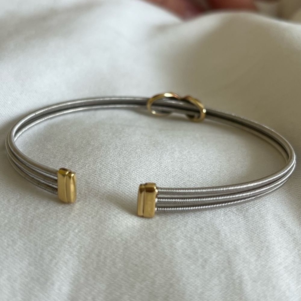 Two Tone Diamond Infinity Cable Cuff Bracelet - Picture 3 of 6